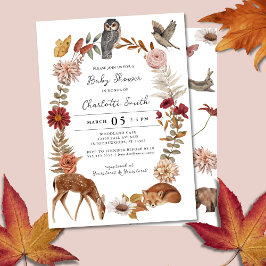 Chic Woodland Forest Animals Neutralt Baby Shower Inbjudningar