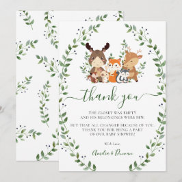 Chic Woodland Greenery Forest Animals Baby Shower Tack Kort