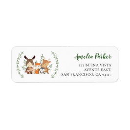Chic Woodland Grönt Forest Animals Returadress Returadress Etikett