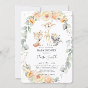 Chic Woodland Gult Blommigt Greenery Baby Shower Inbjudningar