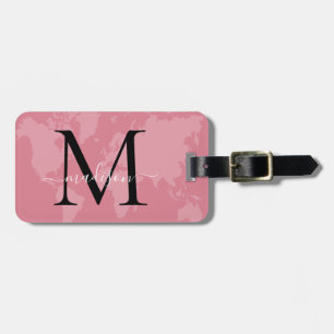 Chic World Traveler Karta Rosa Monogram Namn Bagagebricka