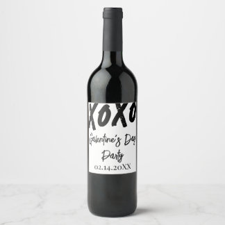 Chic XOXO Svart och Vitt Galentine's Day-fest Vinflaska Etikett