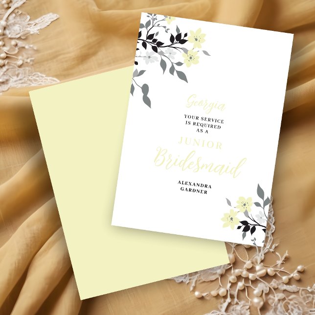 Chic Yellow Floral Bunch Wedding Jr Bridesmaid Inbjudningar (Chic Yellow Floral Bunch Wedding Jr Bridesmaid Proposal Card.)