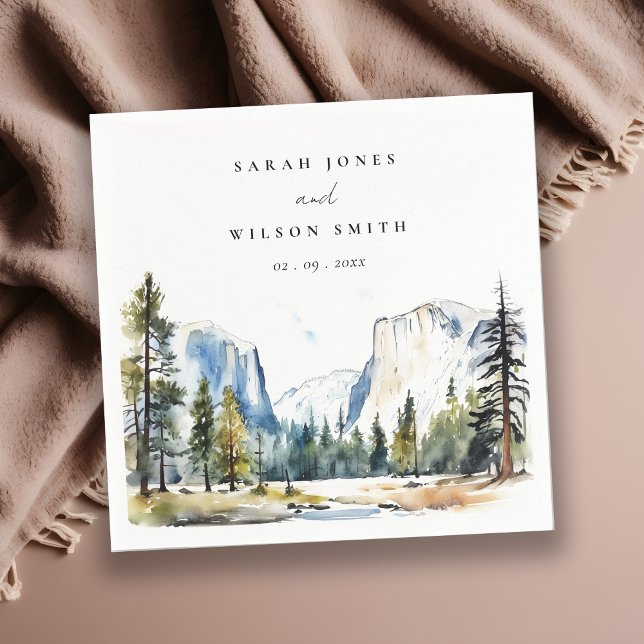 Chic Yosemite nationalpark CA Watercolor Bröllop Pappersservett (Skapare uppladdad)
