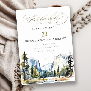 Chic Yosemite nationalpark CA Watercolor Bröllop Spara Datumet