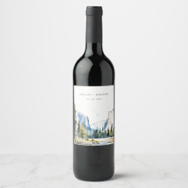 Chic Yosemite nationalpark CA Watercolor Bröllop Vinflaska Etikett