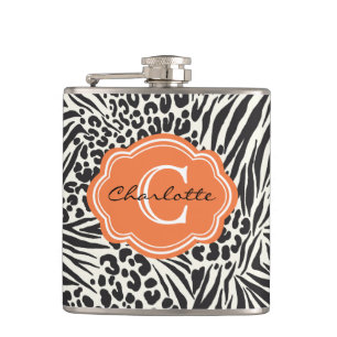 Chic Zebra Leopard & Orange Anpassningsbar Monogra Fickplunta