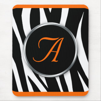 Chic Zebra Print Orange Monogram mousepad Musmatta