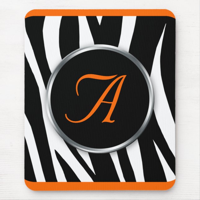 Chic Zebra Print Orange Monogram mousepad Musmatta (Framsidan)