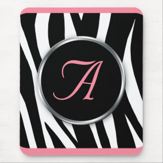 Chic Zebra Print Pink Monogram mousepad Musmatta