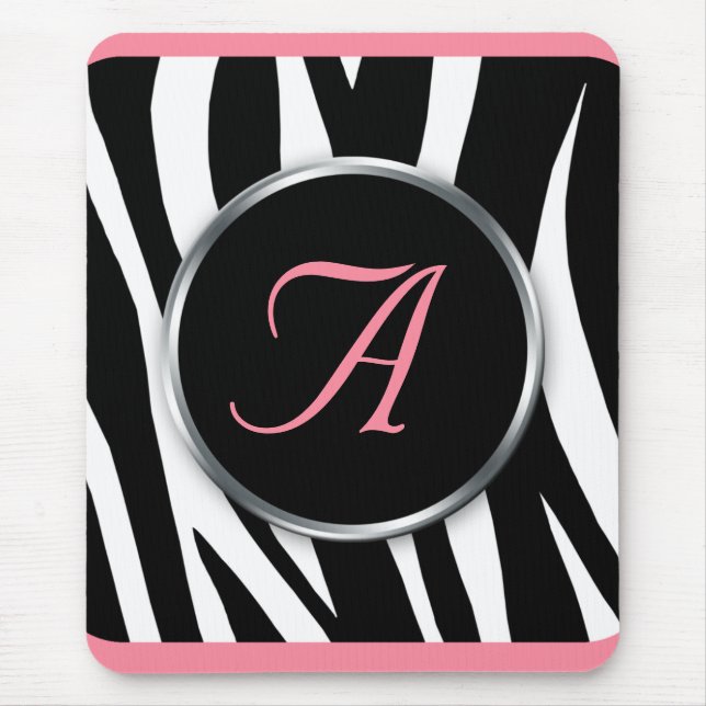 Chic Zebra Print Pink Monogram mousepad Musmatta (Framsidan)