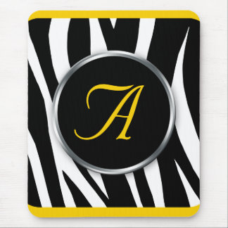 Chic Zebra Print Yellow Monogram mousepad Musmatta