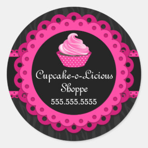 Chic Zebra Rosa Snöre Cuptårta Bakery Box Sälar Runt Klistermärke