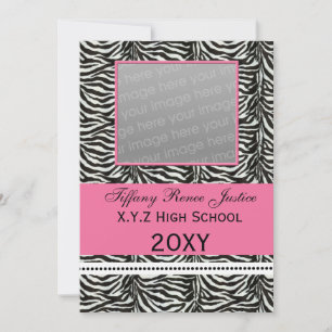 chic zebra rosa Studenten fotoinbjudan Inbjudningar