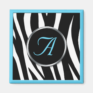 Chic Zebra tryck Aqua Blue Monogram Magnet