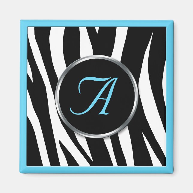 Chic Zebra tryck Aqua Blue Monogram Magnet (Framsidan)