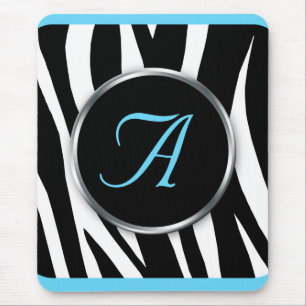 Chic Zebra tryck Aqua Blue Monogram moussat Musmatta