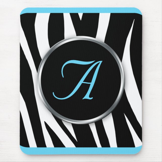 Chic Zebra tryck Aqua Blue Monogram moussat Musmatta (Framsidan)