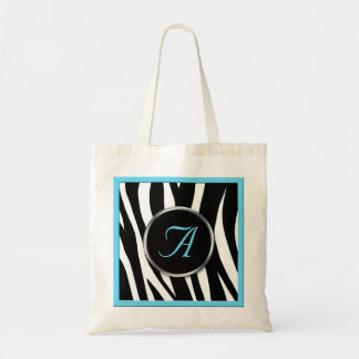 Chic Zebra tryck Aqua Blue Monogram Tote Bag Tygkasse