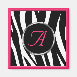 Chic Zebra tryck Berry Rosa Monogram Magnet