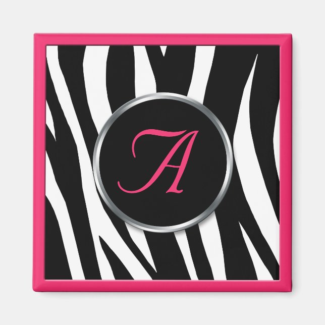 Chic Zebra tryck Berry Rosa Monogram Magnet (Framsidan)