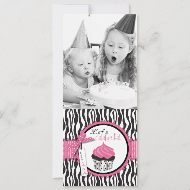 Chic Zebra tryck & Cupaka Birthday Photo Template Inbjudningar (Framsida)