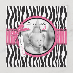 Chic Zebra tryck & Cupaka Birthday Photo Template Inbjudningar