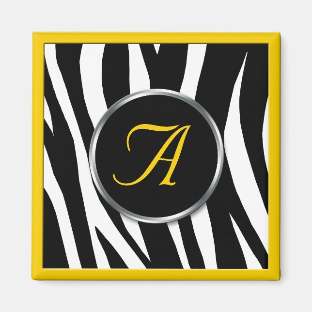 Chic Zebra tryck Gult Monogram Magnet (Framsidan)