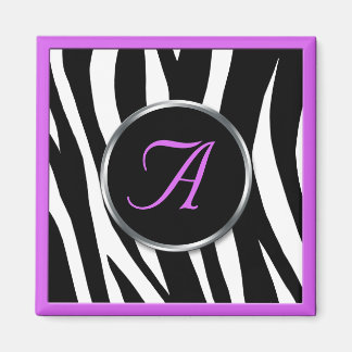 Chic Zebra tryck Lila Monogram Magnet
