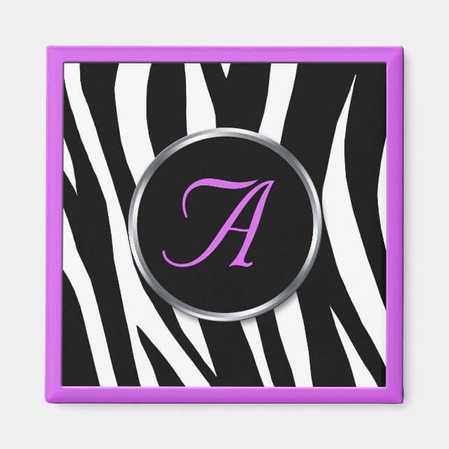 Chic Zebra tryck Lila Monogram Magnet (Framsidan)