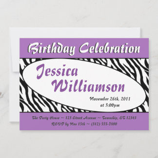 Chic Zebra tryck Oval Lila Birthday-inbjudan Inbjudningar