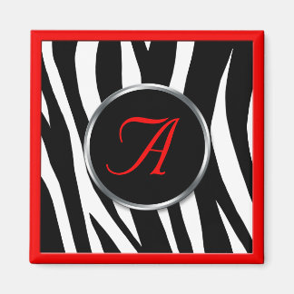 Chic Zebra tryck Red Monogram Magnet