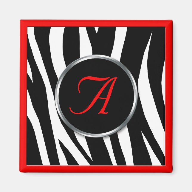 Chic Zebra tryck Red Monogram Magnet (Framsidan)