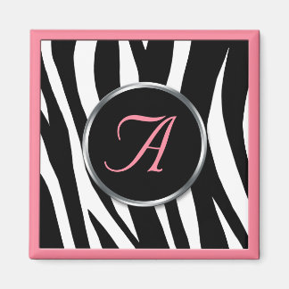 Chic Zebra tryck Rosa Monogram Magnet
