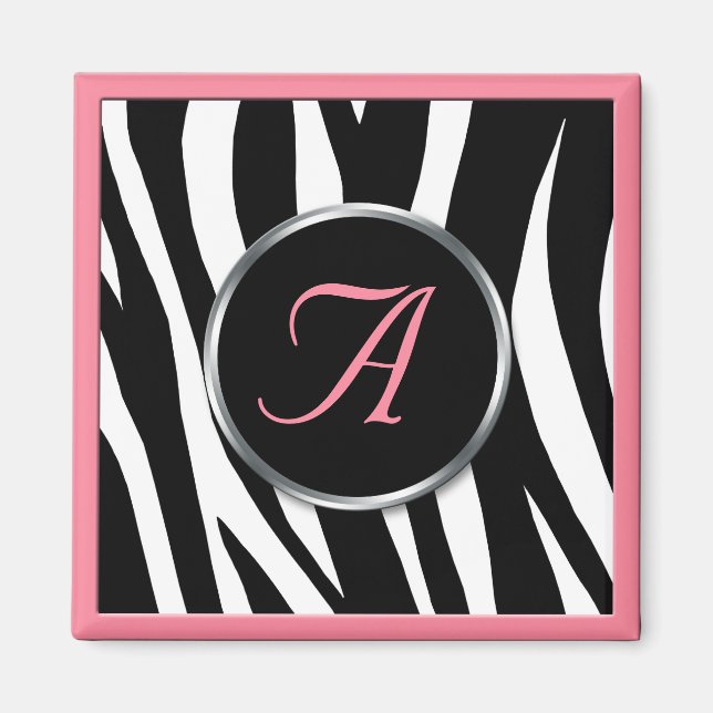 Chic Zebra tryck Rosa Monogram Magnet (Framsidan)