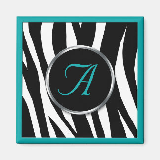 Chic Zebra tryck Teal Monogram Magnet