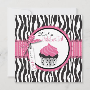 Chic zebra tryckmuffinfödelsedag inbjudningar