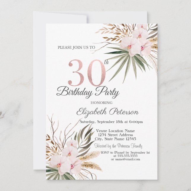 Chica Boho Blommor 30-årsdag Inbjudningar (Framsida)