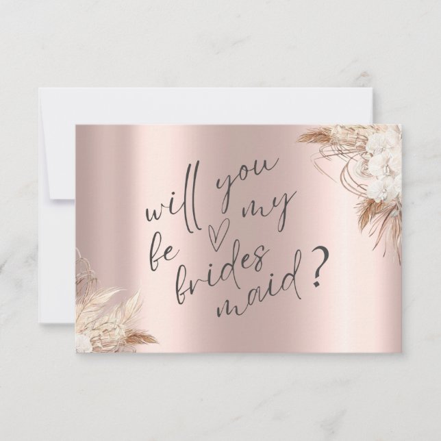 Chica Boho Blommor Rosa Guld Brudtärna Kort (Framsida)