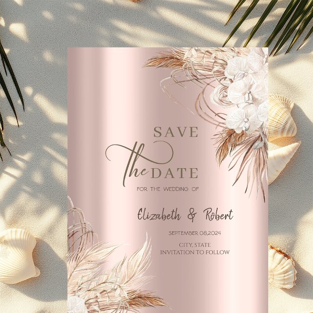 Chica Boho Blommor Roséguld Bröllop  Spara Datum Datumet (Skapare uppladdad)