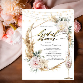 Chica Boho Blommor Roséguld Bröllopsfest Inbjudningar