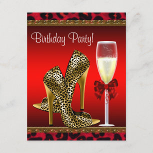 Chica cocktail högklackade skor röd leopard födels inbjudningar