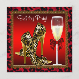 Chica cocktail högklackade skor röd leopard födels inbjudningar