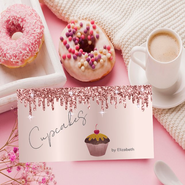 Chica cupcakes körsbär rose gold-dropar visitkort (Skapare uppladdad)