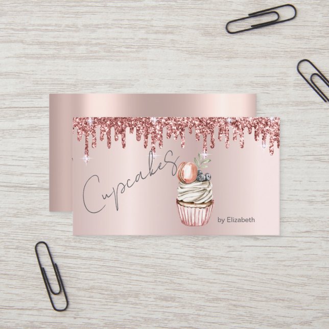Chica cupcakes Macaroon Rose Gold-dropar Visitkort (Fram/Back In Situ)