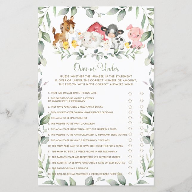 Chica gårdsdjur Baby Shower Över- eller underlek (Framsida)