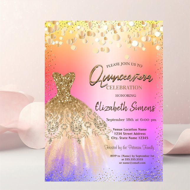 Chica konfettipunkter, Chic klänning Quinceañera Inbjudningar (Skapare uppladdad)