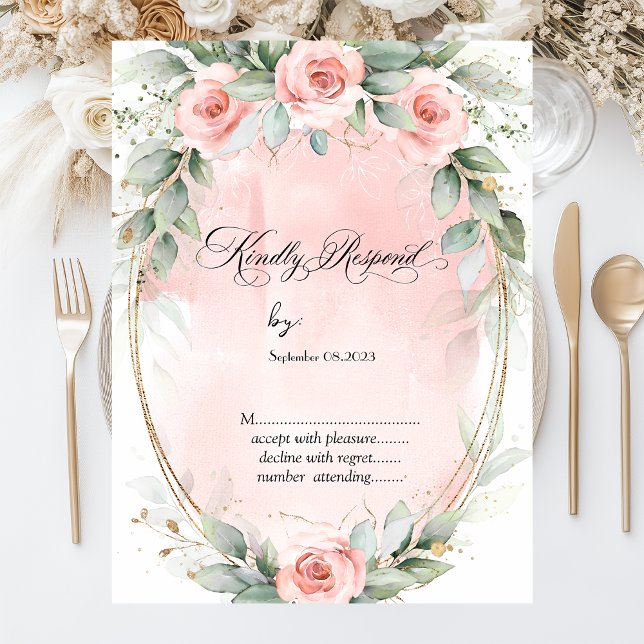 Chica Rosa Rosor Guld Ram RSVP Inbjudningar (Skapare uppladdad)