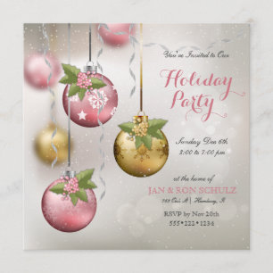 Chica rosa silver guldornament glittrande julholly inbjudningar