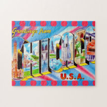 Chicago 11x14 Colorful  Postcard Puzzle